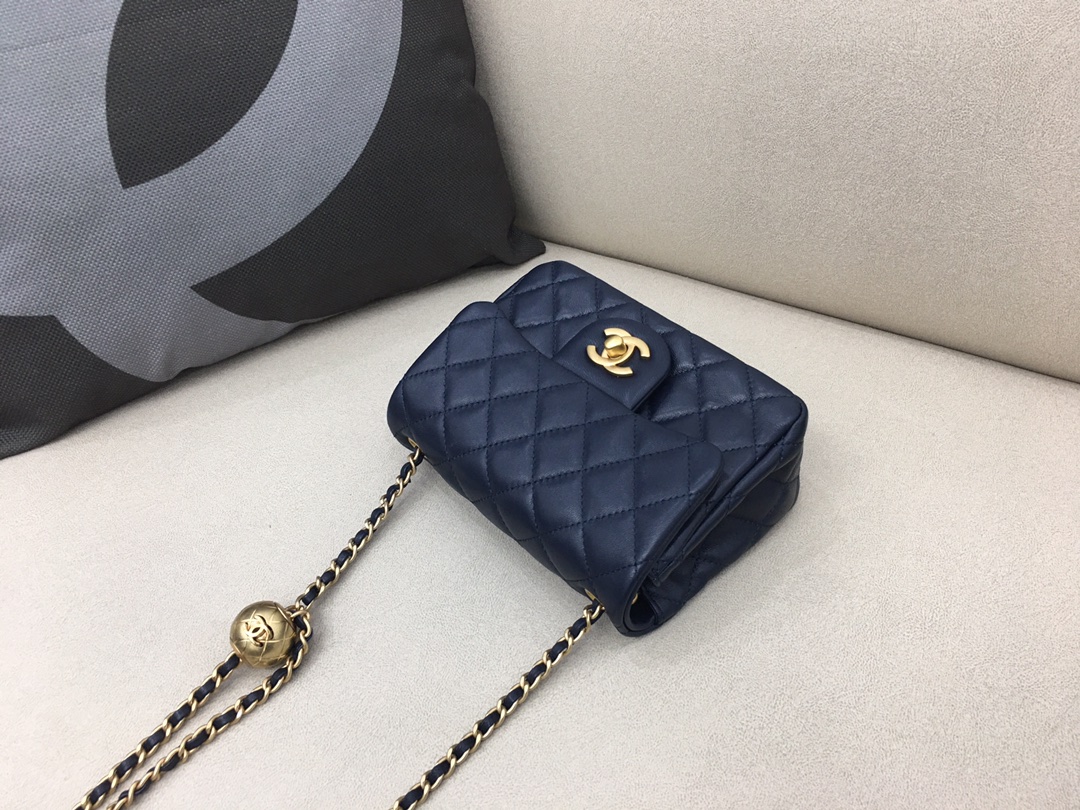 Mini Classic Flap Lambskin Bag AS1786 Dark Blue/Gold